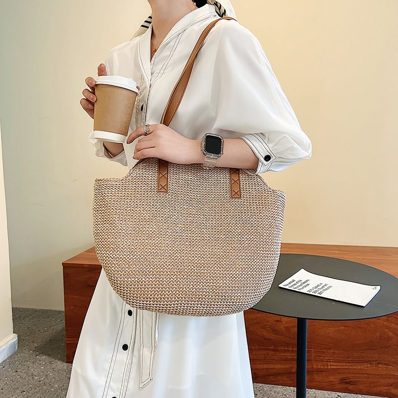 Summer Straw Bags for Women Handmade Woven Handbag Large Capacity Lady Weaving Shopping Tote Casual Vacation Beach Shoulder Bags