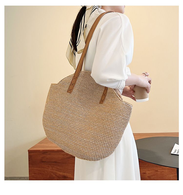 Summer Straw Bags for Women Handmade Woven Handbag Large Capacity Lady Weaving Shopping Tote Casual Vacation Beach Shoulder Bags