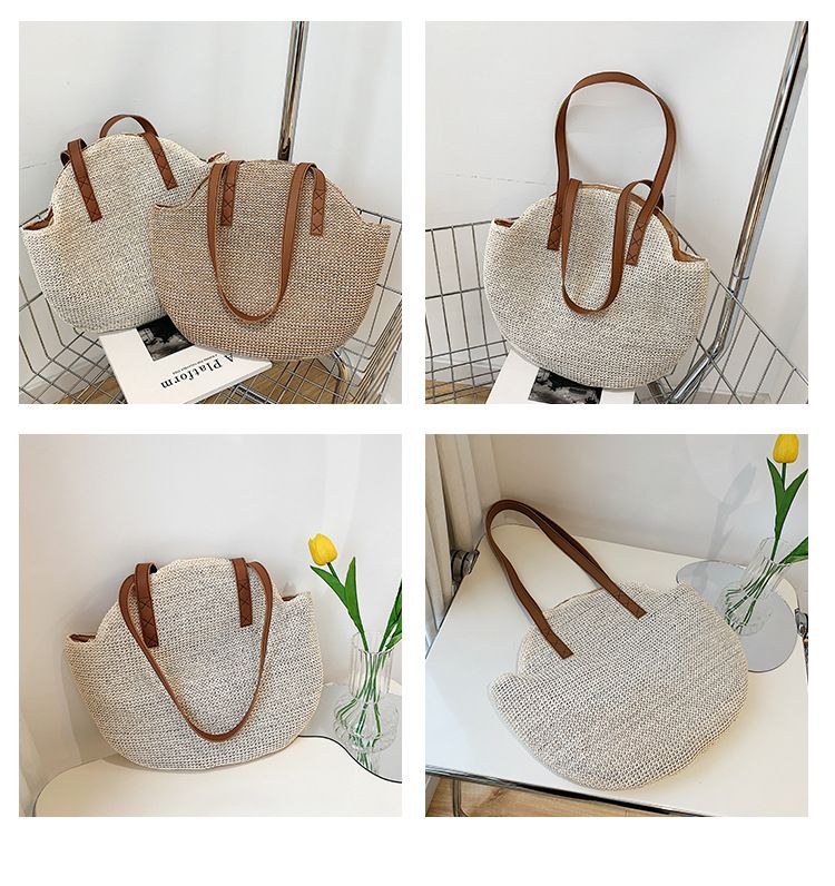 Summer Straw Bags for Women Handmade Woven Handbag Large Capacity Lady Weaving Shopping Tote Casual Vacation Beach Shoulder Bags