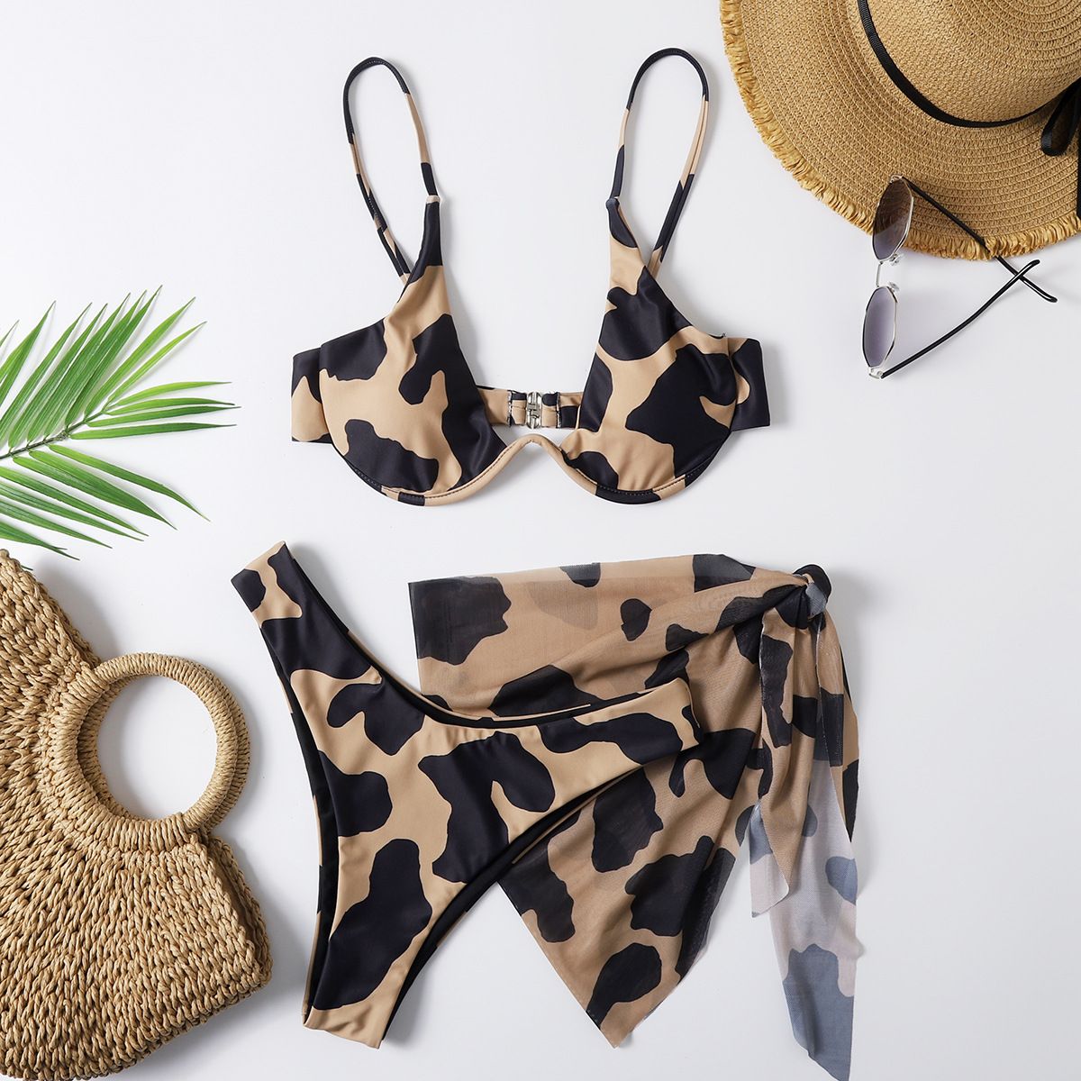 Vitality Print Three-piece Suit Sexy Bikinis Push Up Bikini 2024 Newest Swimwear Women Straps Padded Bra Low Waist Swimsuit
