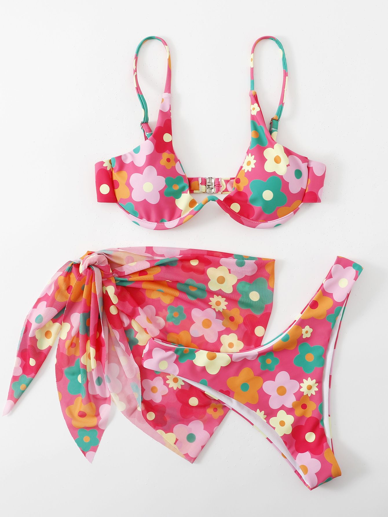 Vitality Print Three-piece Suit Sexy Bikinis Push Up Bikini 2024 Newest Swimwear Women Straps Padded Bra Low Waist Swimsuit
