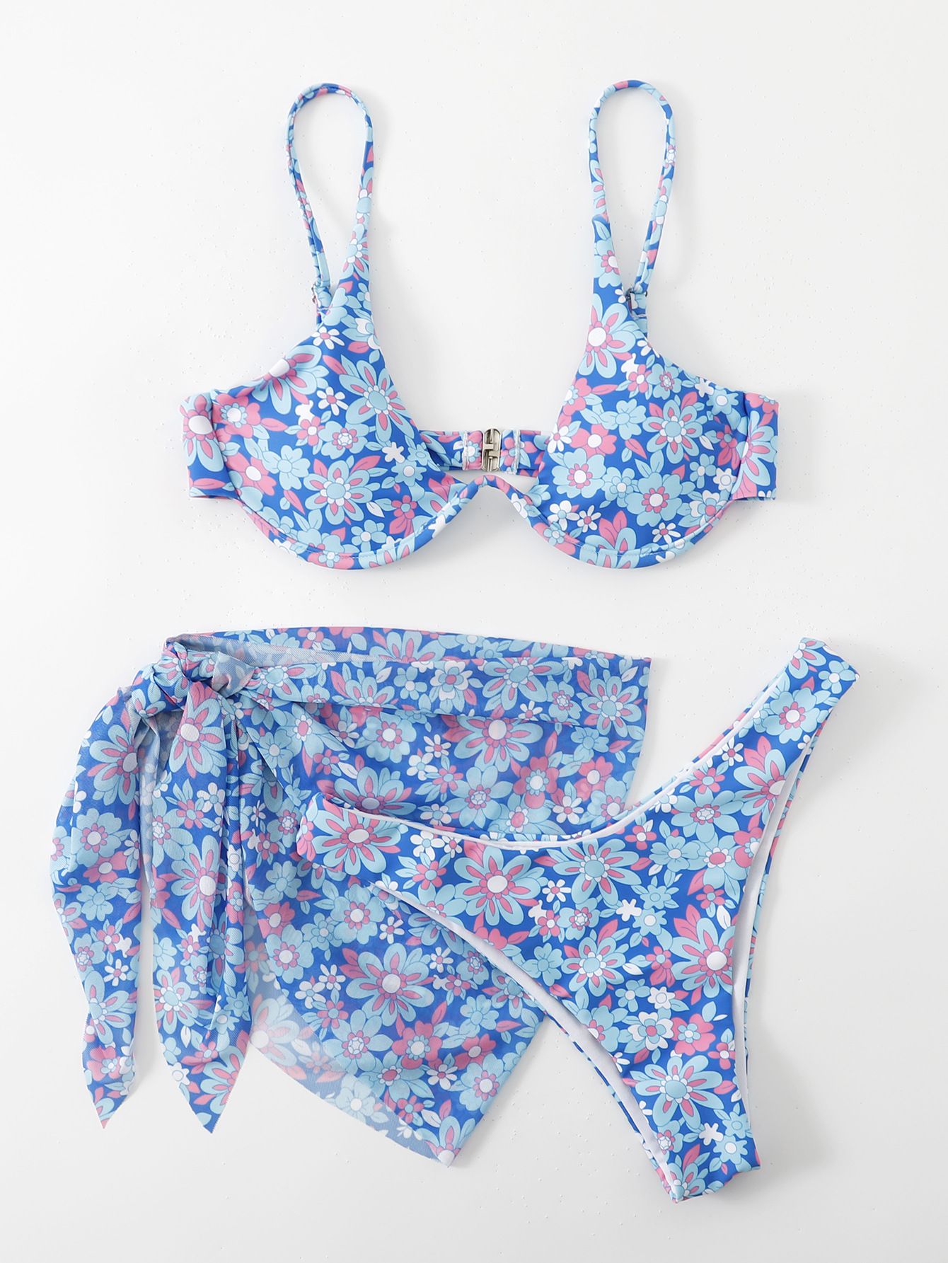 Vitality Print Three-piece Suit Sexy Bikinis Push Up Bikini 2024 Newest Swimwear Women Straps Padded Bra Low Waist Swimsuit