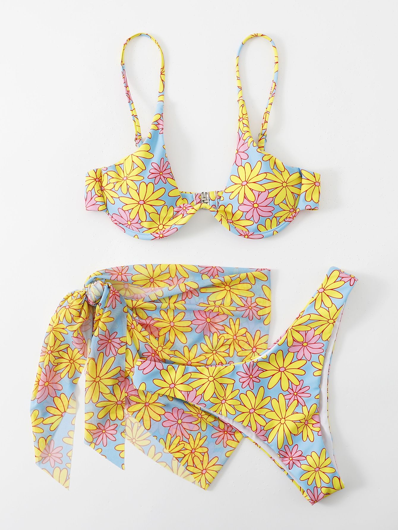 Vitality Print Three-piece Suit Sexy Bikinis Push Up Bikini 2024 Newest Swimwear Women Straps Padded Bra Low Waist Swimsuit