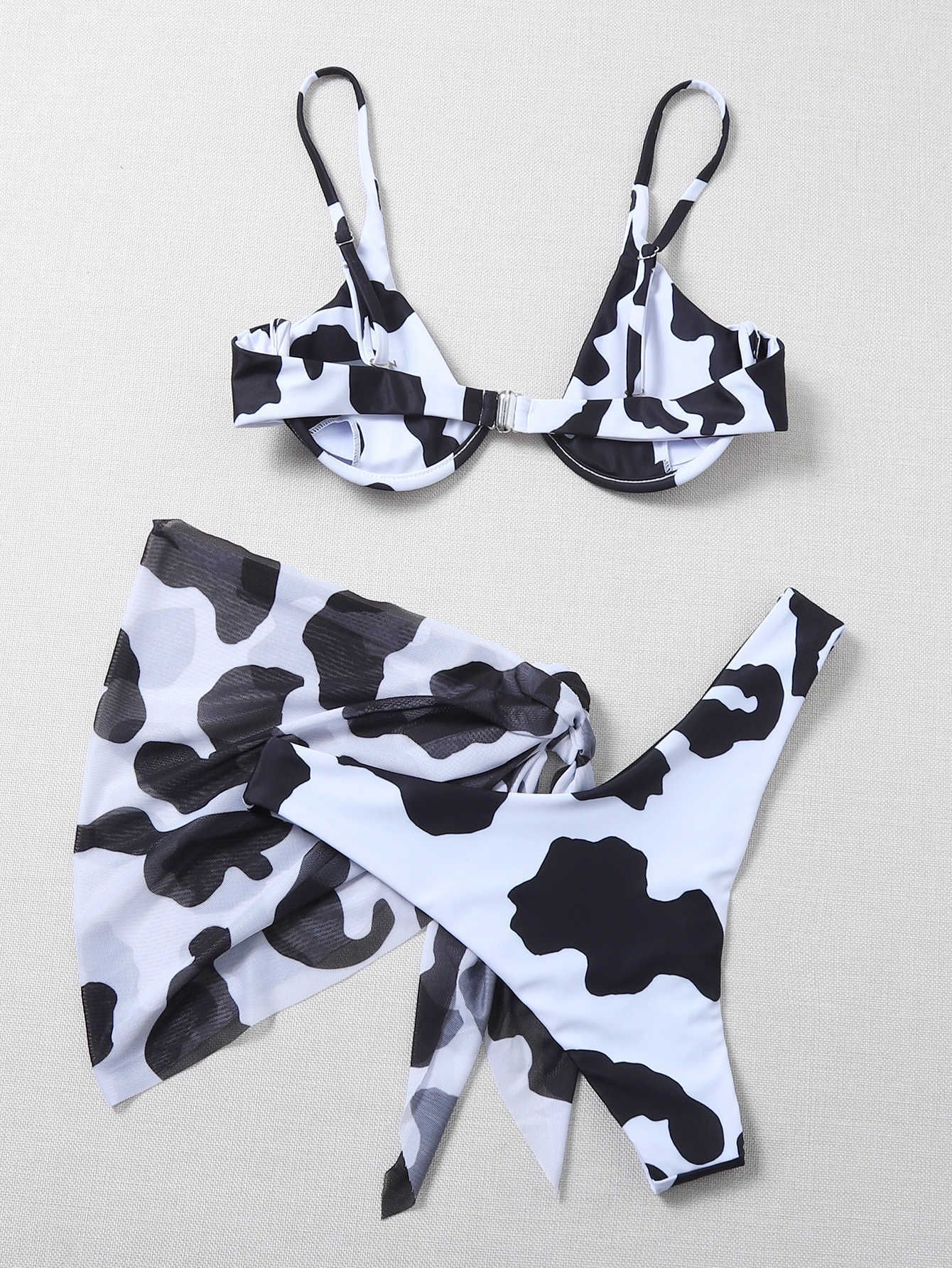 Vitality Print Three-piece Suit Sexy Bikinis Push Up Bikini 2024 Newest Swimwear Women Straps Padded Bra Low Waist Swimsuit
