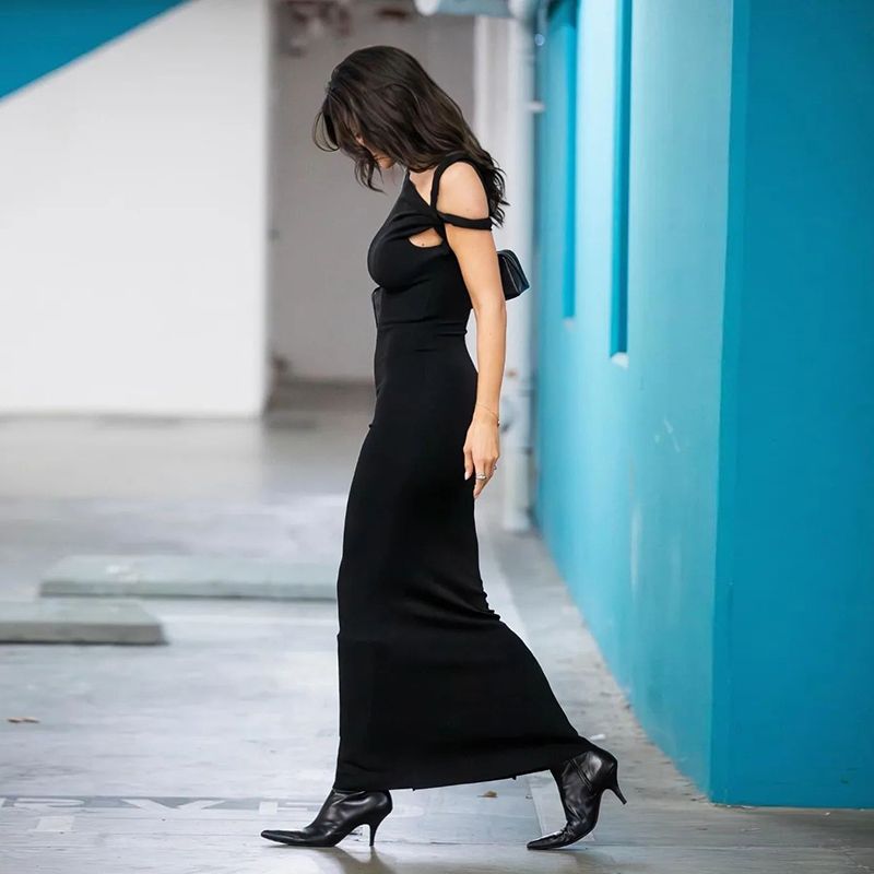 One Shoulder Wide Folds Dresses Women Irregular Hem Solid Vintage Diagonal Collar Female Sleeveless Dress