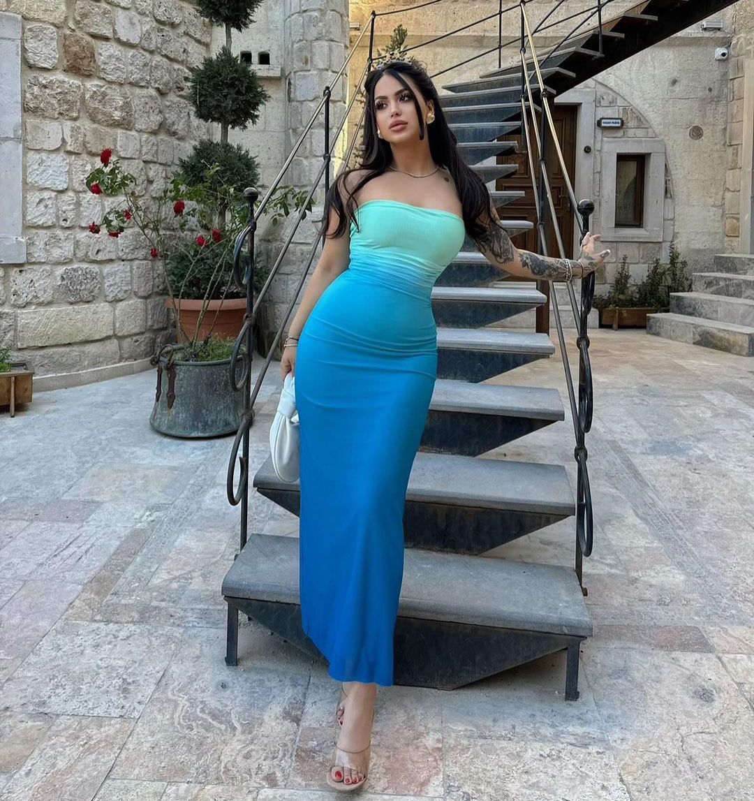 Gradient Sleeveless Long Dress Women Satin Sleeveless Backless Female Party Dresses 2024 Summer Lady Tie Dyed Robe New