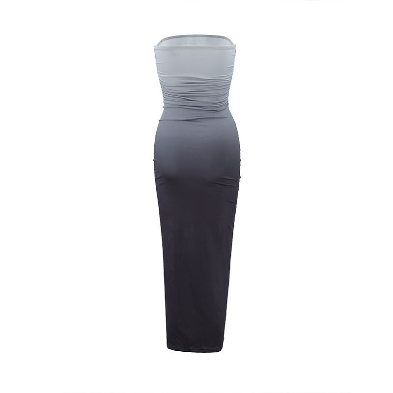 Gradient Sleeveless Long Dress Women Satin Sleeveless Backless Female Party Dresses 2024 Summer Lady Tie Dyed Robe New