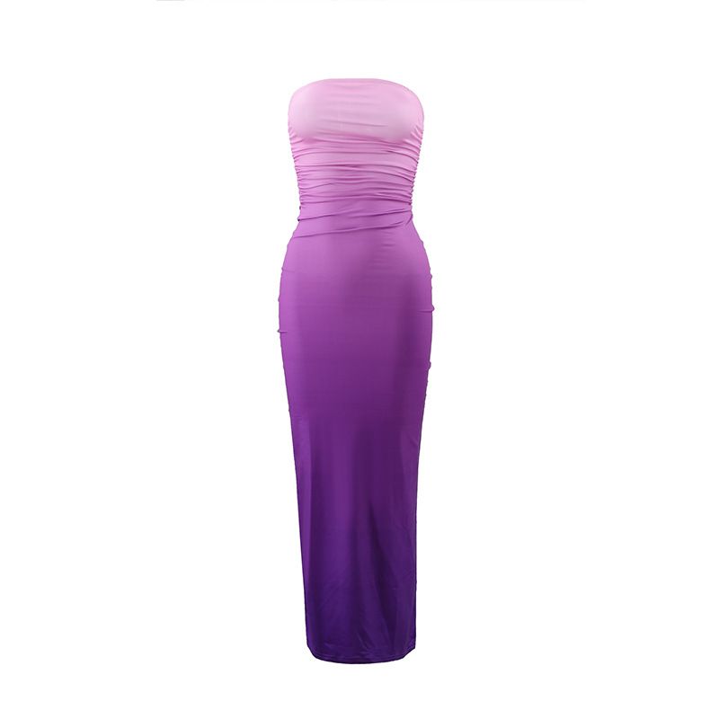 Gradient Sleeveless Long Dress Women Satin Sleeveless Backless Female Party Dresses 2024 Summer Lady Tie Dyed Robe New
