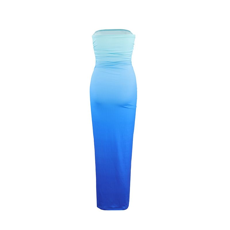 Gradient Sleeveless Long Dress Women Satin Sleeveless Backless Female Party Dresses 2024 Summer Lady Tie Dyed Robe New