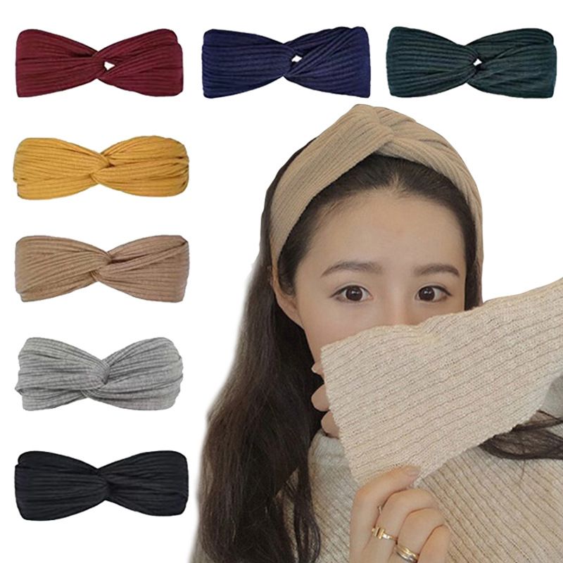 Women knitting Hairband Elastic Turban Twisted Cross Headband Sport Running Head Wrap Hair Accessories