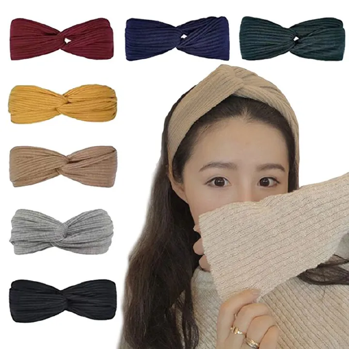 Women knitting Hairband Elastic Turban Twisted Cross Headband Sport Running Head Wrap Hair Accessories