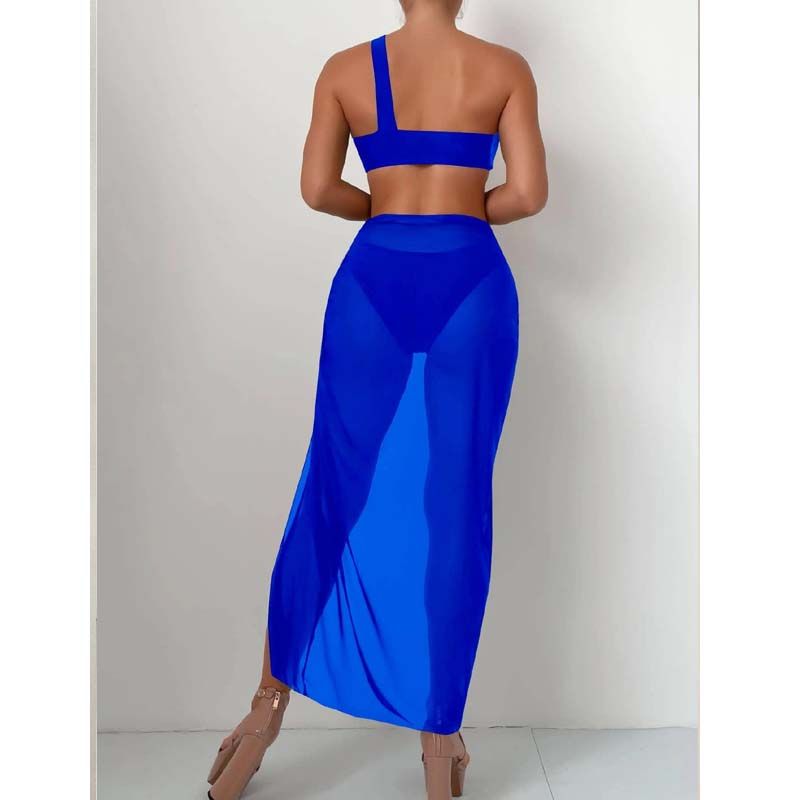 One Shoulder With Sarong Bandeau Strapless Wrinkled Bikini Women Swimwear Female Swimsuit Three-pieces Bikini set Bather Bathing Suit