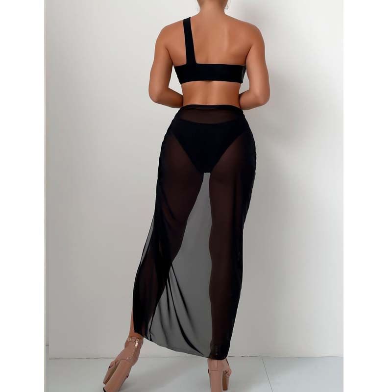 One Shoulder With Sarong Bandeau Strapless Wrinkled Bikini Women Swimwear Female Swimsuit Three-pieces Bikini set Bather Bathing Suit