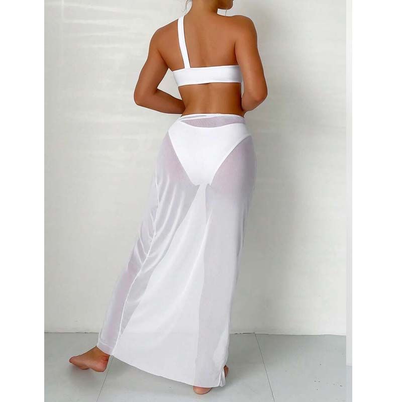 One Shoulder With Sarong Bandeau Strapless Wrinkled Bikini Women Swimwear Female Swimsuit Three-pieces Bikini set Bather Bathing Suit