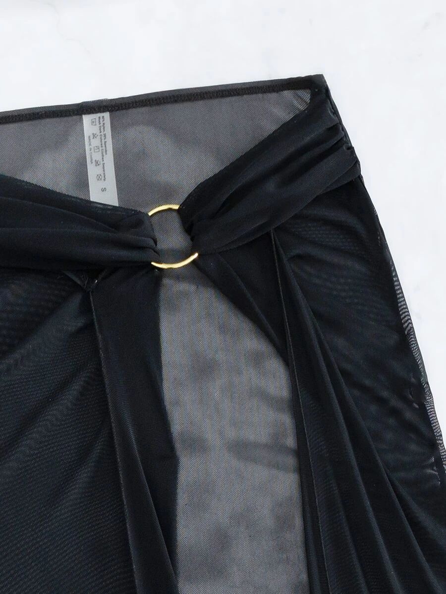 One Shoulder With Sarong Bandeau Strapless Wrinkled Bikini Women Swimwear Female Swimsuit Three-pieces Bikini set Bather Bathing Suit