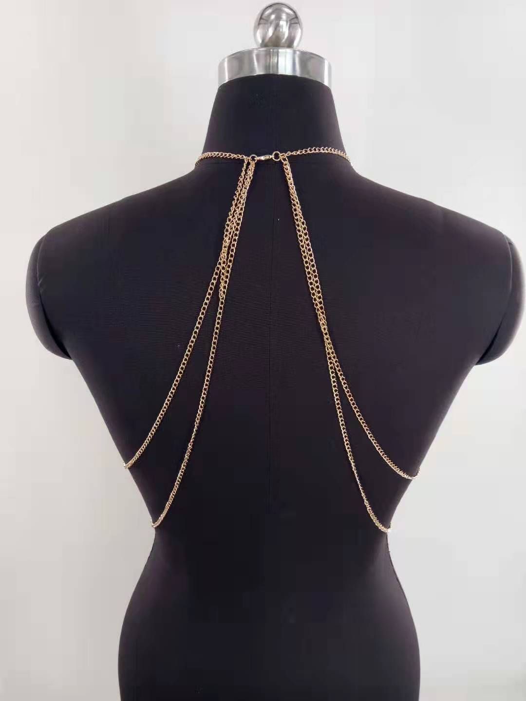 Women Body Chain Tank Tops Fashion Rhinestone Tassel Halter Neck Sleeveless Backless Bra Crop Tops Streetwear