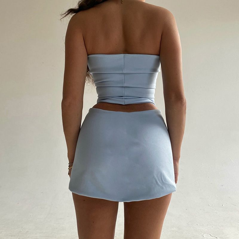 Fashion Top Skirt 2 Piece Set for Women Suit 2022 new Solid Short Tops + Elastic Waist Mini Skirt Sets
