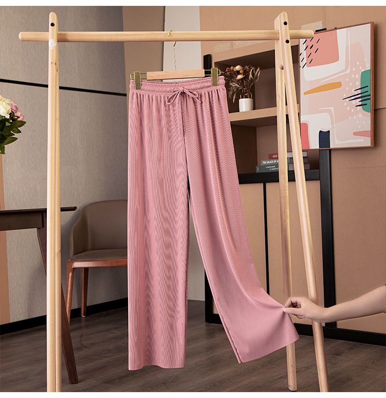 Women Pants Spring Summer Ice Silk Wide Leg Pants 2025 High Waist Loose Straight Casual Pant Female Outdoor Black Trousers R0516