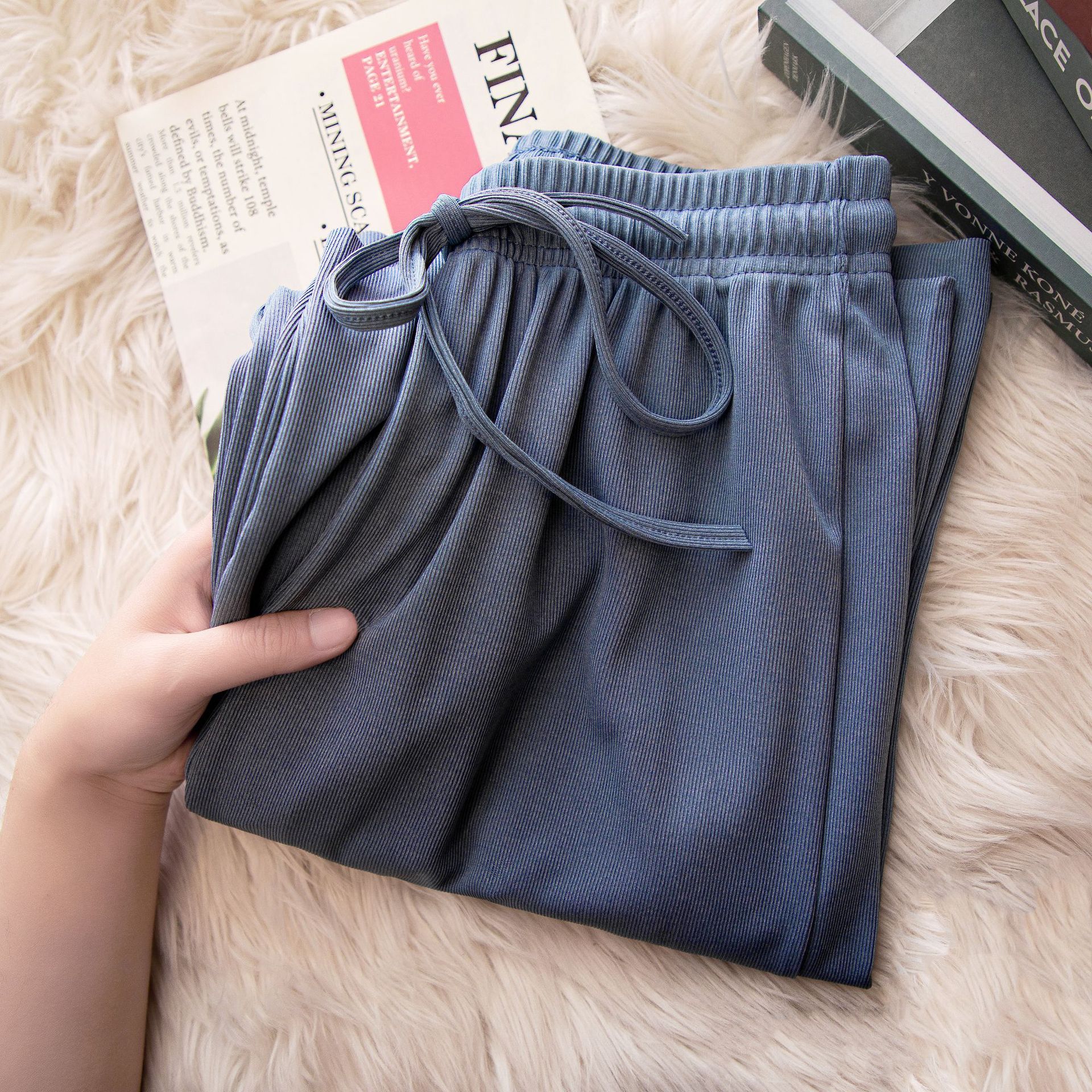 Women Pants Spring Summer Ice Silk Wide Leg Pants 2025 High Waist Loose Straight Casual Pant Female Outdoor Black Trousers R0516