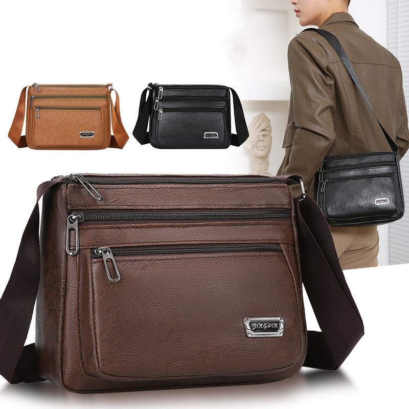 Men Shoulder Bag for Men PU Leather With Zipper Men's Crossbody Bags Business Flap Male Solid Messenger Bag Travel Bag