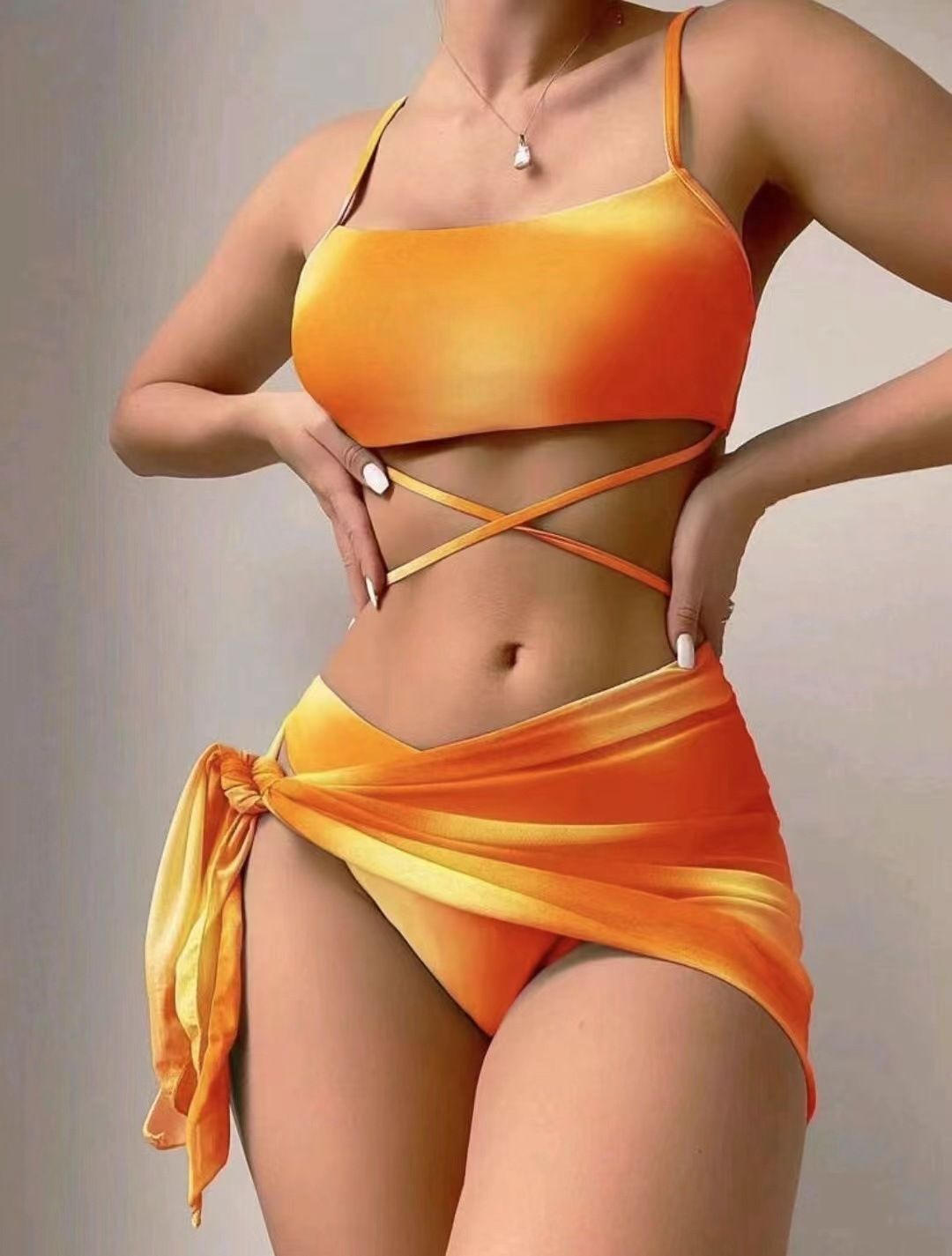 Women's Swimsuit Bikini 2024 Women's Swimsuit Three-piece Tie-dyed Lace-up Sexy Bikini Suit Ins Bathing Suit