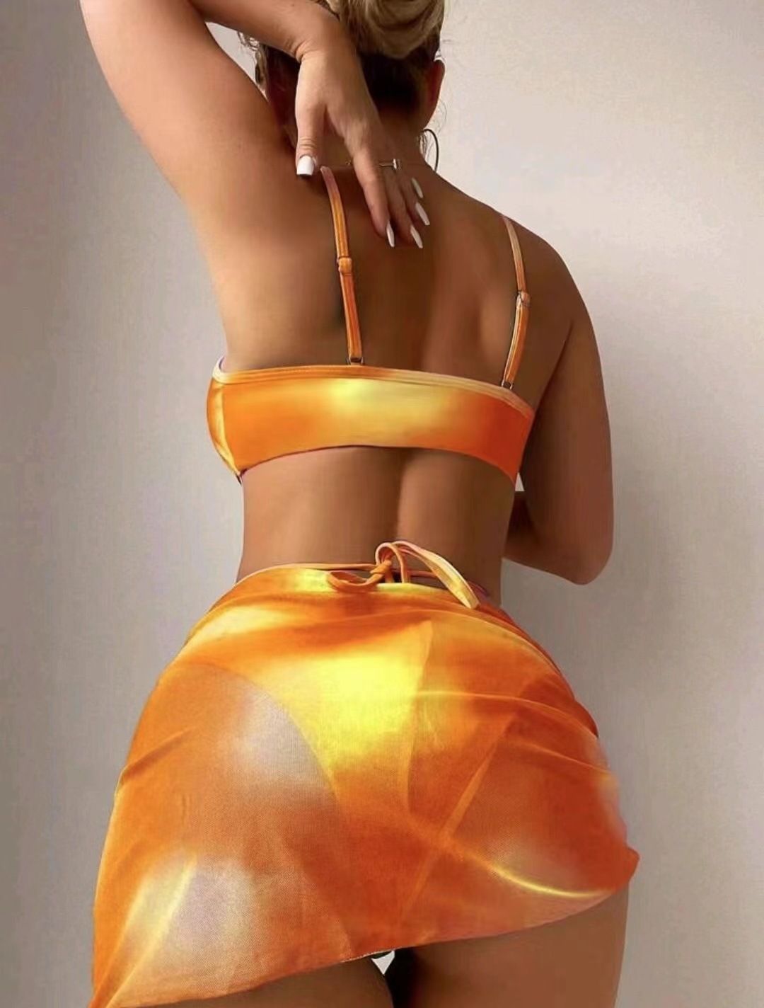 Women's Swimsuit Bikini 2024 Women's Swimsuit Three-piece Tie-dyed Lace-up Sexy Bikini Suit Ins Bathing Suit