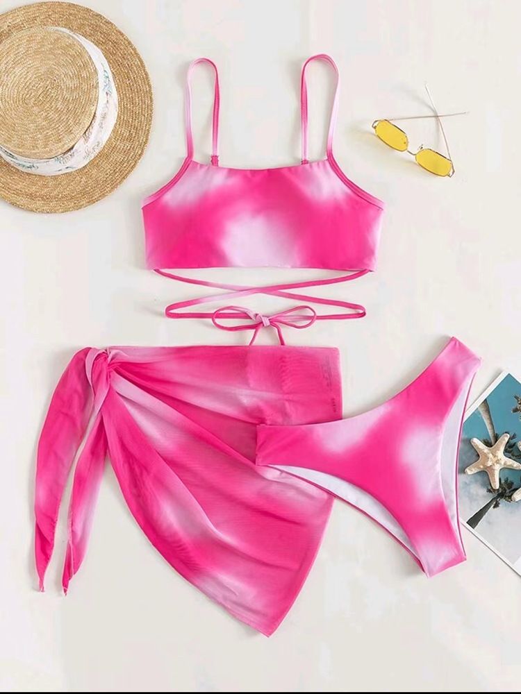 Women's Swimsuit Bikini 2024 Women's Swimsuit Three-piece Tie-dyed Lace-up Sexy Bikini Suit Ins Bathing Suit