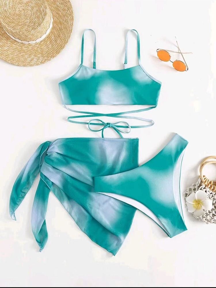 Women's Swimsuit Bikini 2024 Women's Swimsuit Three-piece Tie-dyed Lace-up Sexy Bikini Suit Ins Bathing Suit