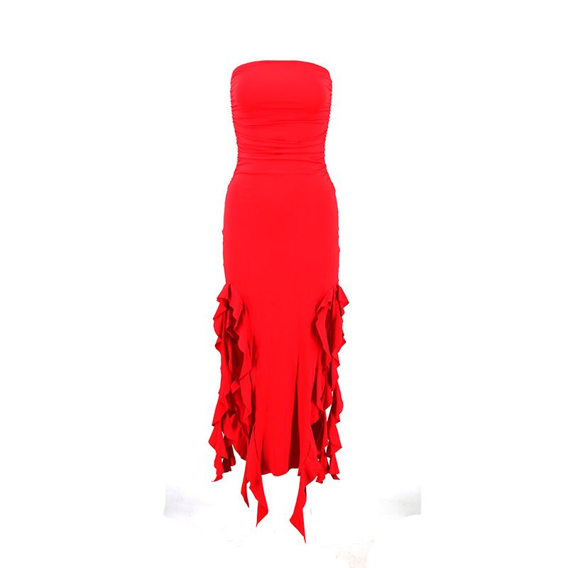 Women Elegant Sleeveless Maxi Dress Sexy Ruffles Backless Party Club Dresses 2023 Fashion Ladies Beach Split Sundress Vestidos