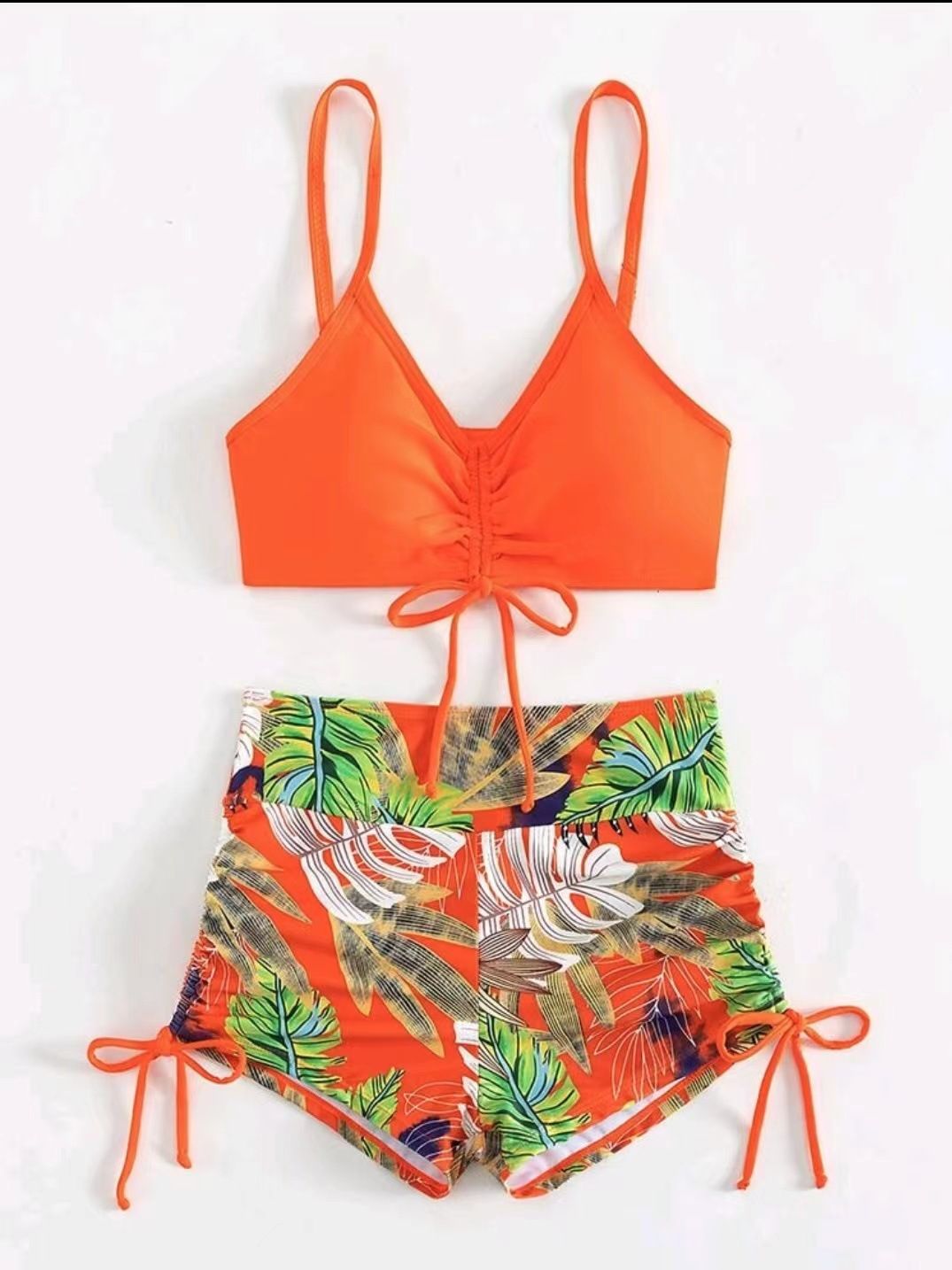 Print Tied Halter Swimsuit Sexy Female Summer Swimsuit Bikini Two Piece Set Bath Women Beach Swimming Suit Fower Shorts