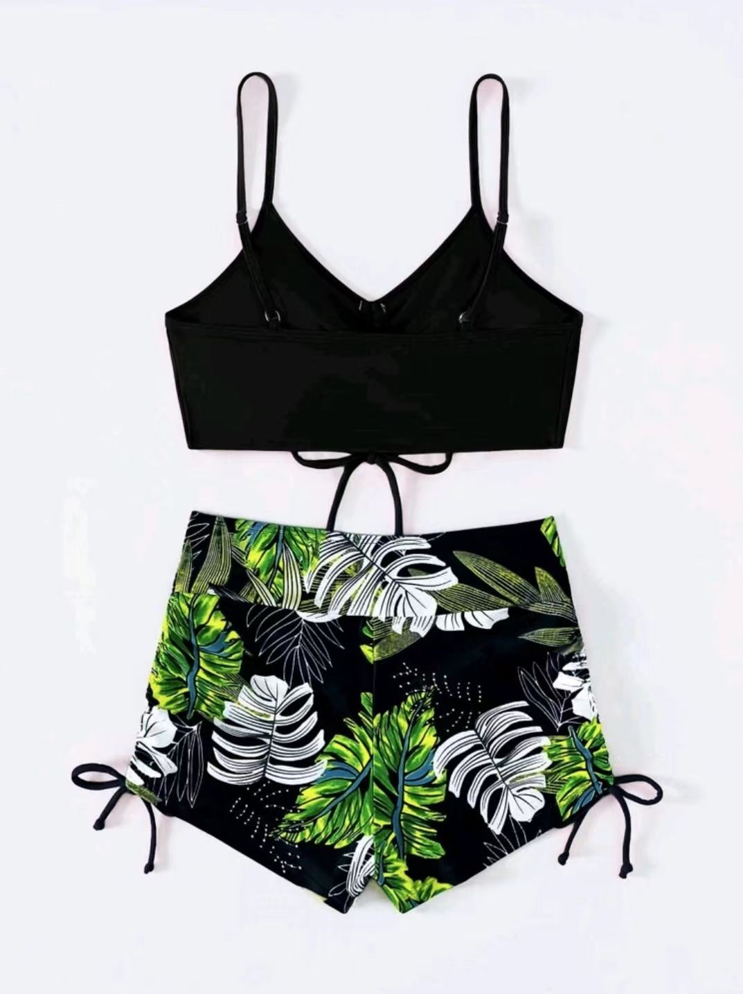 Print Tied Halter Swimsuit Sexy Female Summer Swimsuit Bikini Two Piece Set Bath Women Beach Swimming Suit Fower Shorts