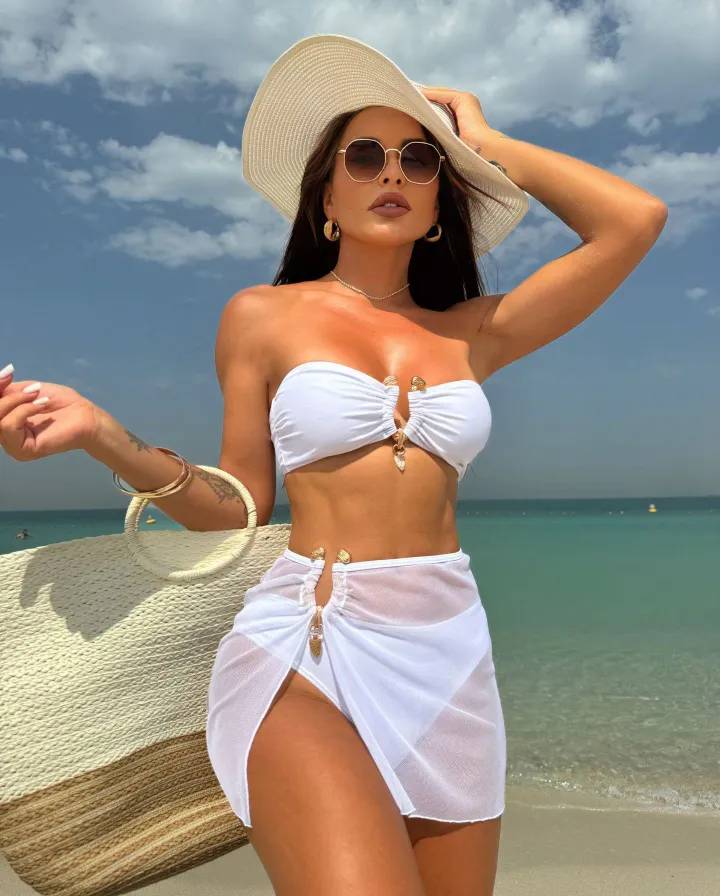 Women 3 Pieces Swimsuit Tie-dye Print Halter Backless Micro Bikini Set+Mesh Skirt Cover-Up Swimwear Undewire Padded Bathing Suit