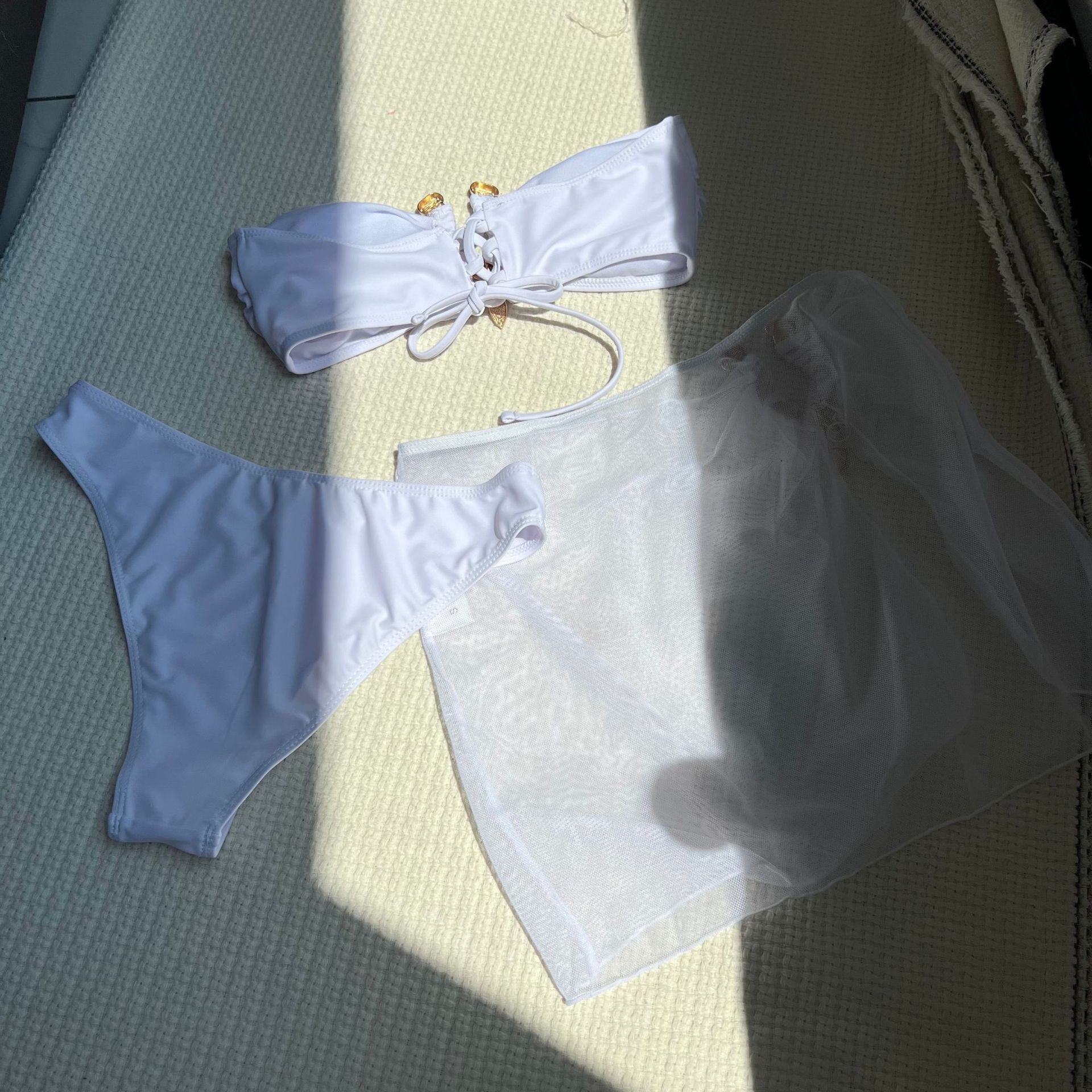 Women 3 Pieces Swimsuit Tie-dye Print Halter Backless Micro Bikini Set+Mesh Skirt Cover-Up Swimwear Undewire Padded Bathing Suit