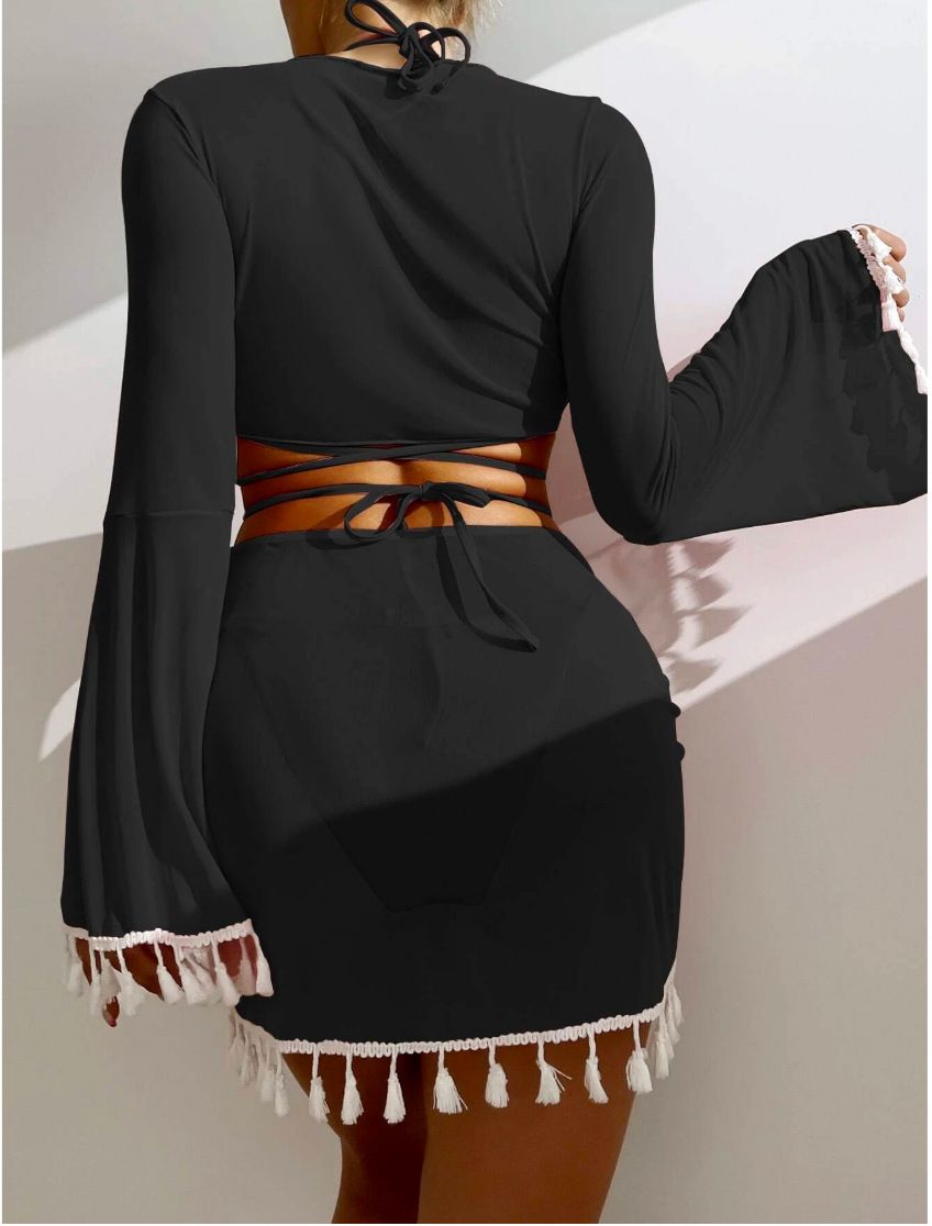 2024 New Four Piece Bikini Sets Solid Long Sleeve Women's Swimsuit Summer Sexy Swimwear Beach Bathing Suit