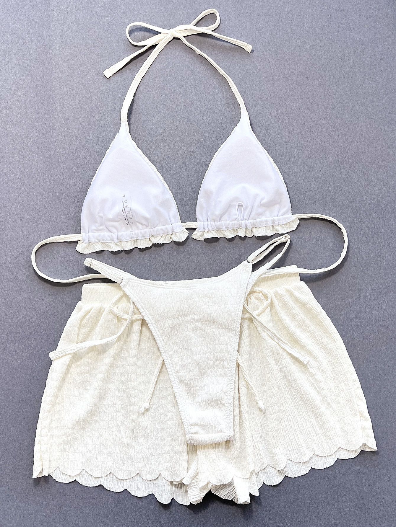 Ruffled Firlled Halter Bikini Women Swimwear Female Swimsuit Three-pieces Bikini set With Shorts Bather Bathing Suit Swim