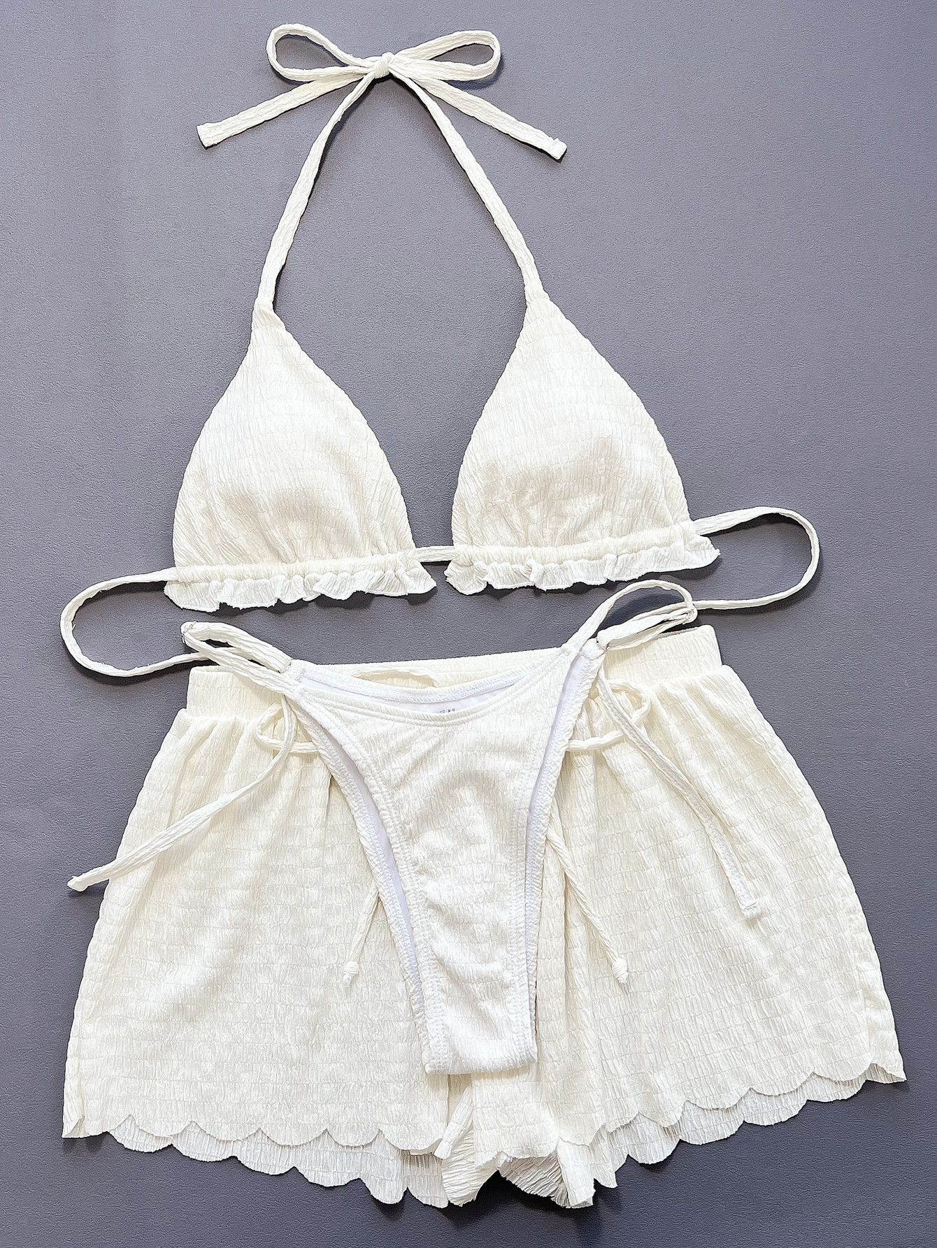 Ruffled Firlled Halter Bikini Women Swimwear Female Swimsuit Three-pieces Bikini set With Shorts Bather Bathing Suit Swim