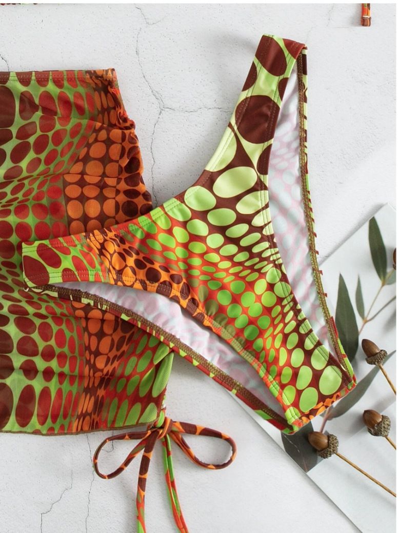 3 Pieces Set Swimwear Women Sexy Lace Up Micro Bikini Set With Skirt Female Print Low Wais Swimsuit Beachwear Bathing Suit