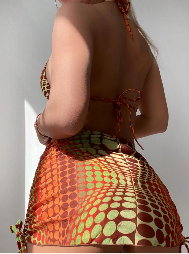 3 Pieces Set Swimwear Women Sexy Lace Up Micro Bikini Set With Skirt Female Print Low Wais Swimsuit Beachwear Bathing Suit