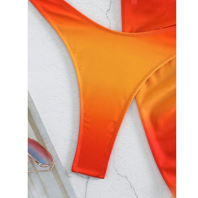 Women's 3 Piece Gradient Tie Dye Bathing Suit Lace Up High Cut Bikini with Beach Skirt Low Waist Brazilian Bathing Suit