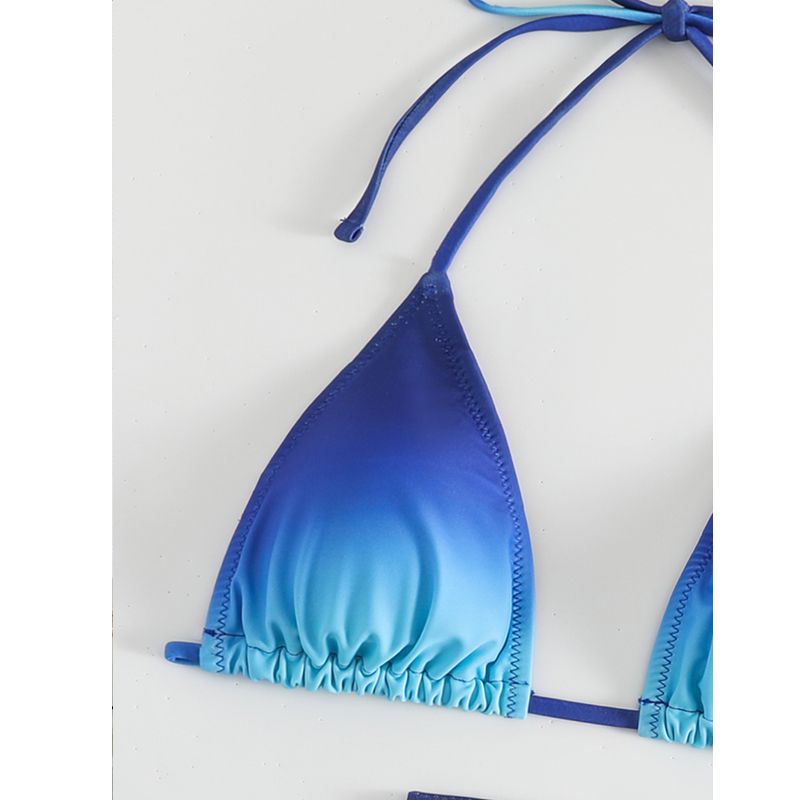 Women's 3 Piece Gradient Tie Dye Bathing Suit Lace Up High Cut Bikini with Beach Skirt Low Waist Brazilian Bathing Suit