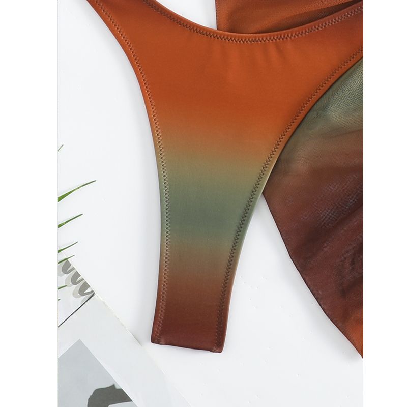 Women's 3 Piece Gradient Tie Dye Bathing Suit Lace Up High Cut Bikini with Beach Skirt Low Waist Brazilian Bathing Suit