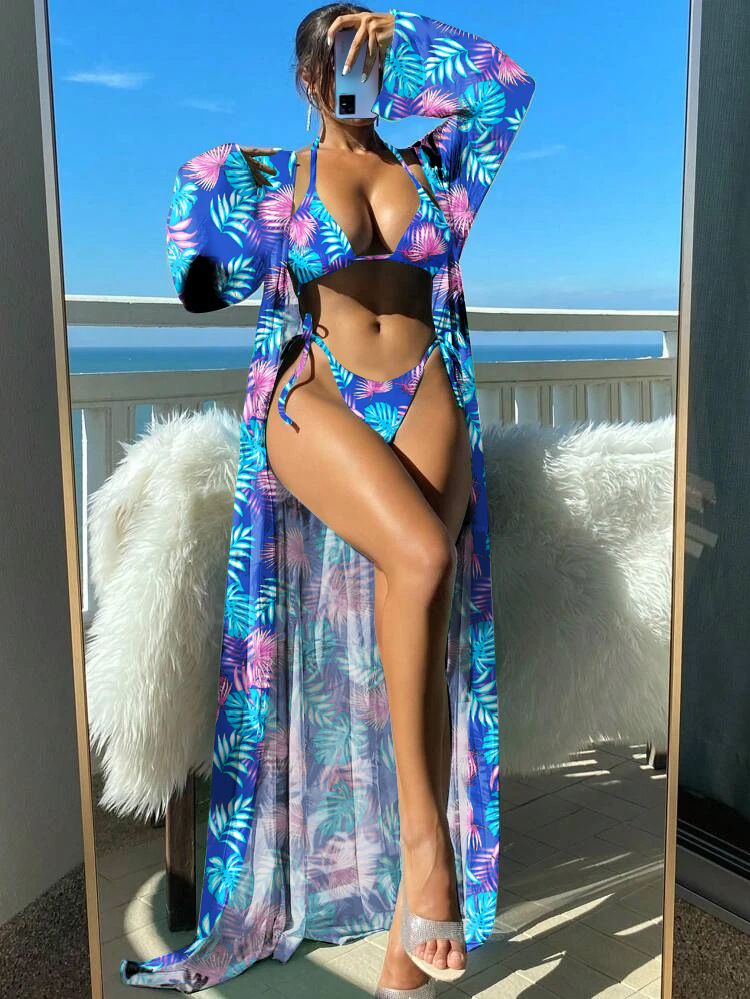 Print Swimsuit Kimono Tankini Sets Female Swimwear Sports Beachwear Three-Piece Bathing Suit Girls Pool Women Swimming Suit 2024