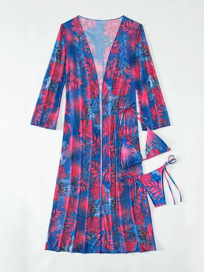 Print Swimsuit Kimono Tankini Sets Female Swimwear Sports Beachwear Three-Piece Bathing Suit Girls Pool Women Swimming Suit 2024