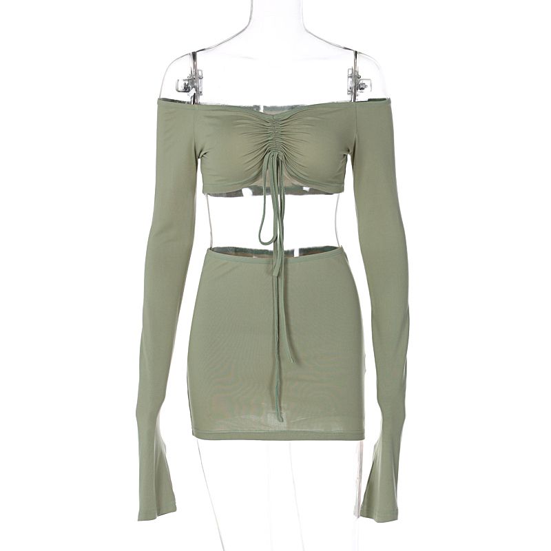 2024 Fashion Long Sleeve  Top +High Split Mini Skirts 2 Piece Sets Women Slim Party Nightclub Outfits Matching Sets