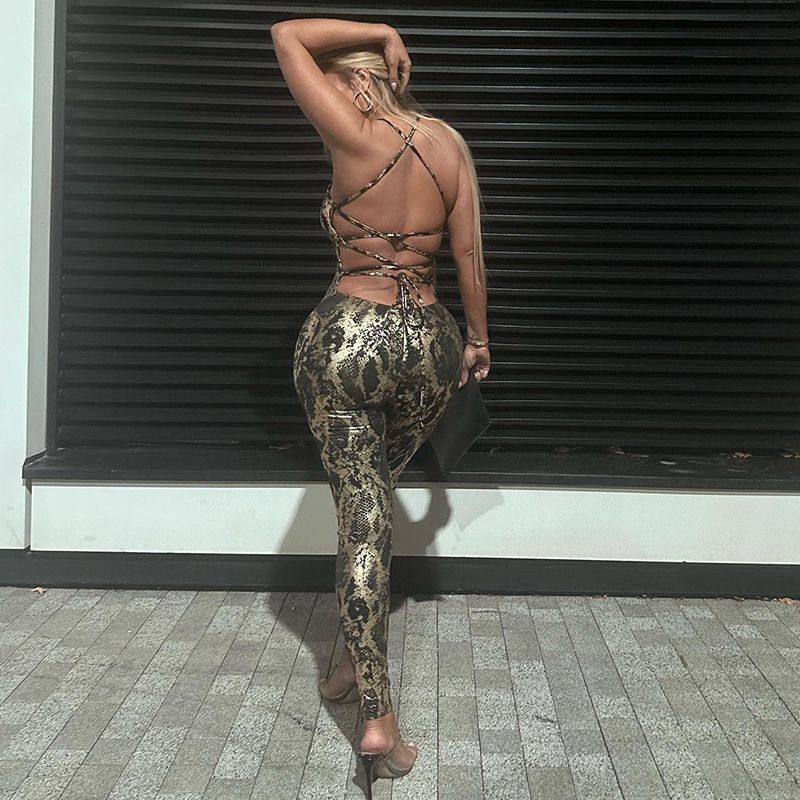 Women 2025 Summer Sexy Party Club Backless Bodycon Jumpsuit Overall One Piece Outfit Wholesale Items For Business