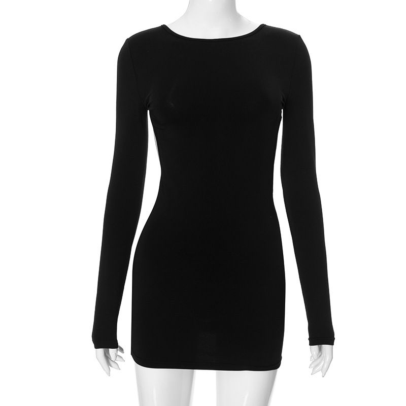 Sexy Backless Evening Party Dress Clubwear Designed Long Sleeve Black Mini Sheath Dress Stunning Hip Wrap Dress Autumn