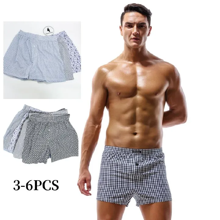 3-6pcs Men's Boxer Shorts Pajama Pants Homewear Beach Pants Breathable Cotton Printed Men Underwear Loose Breathable Male Arrow Pants