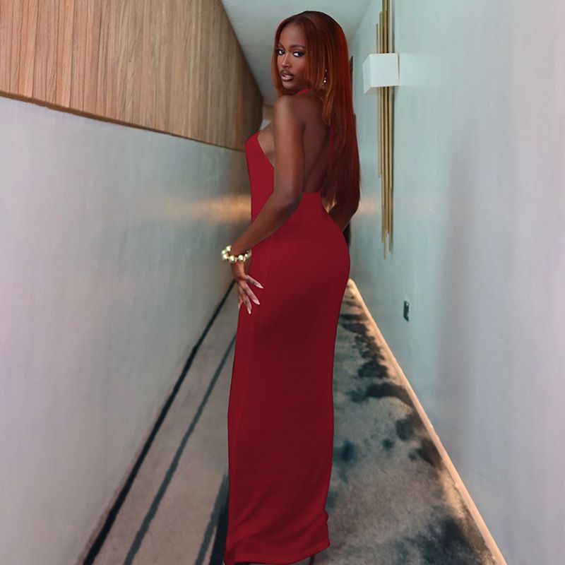 Halter Hollow Out Sexy Maxi Dress For Women Gown Fashion Off-shoulder Sleeveless Backless Bodycon Beach Club Dress