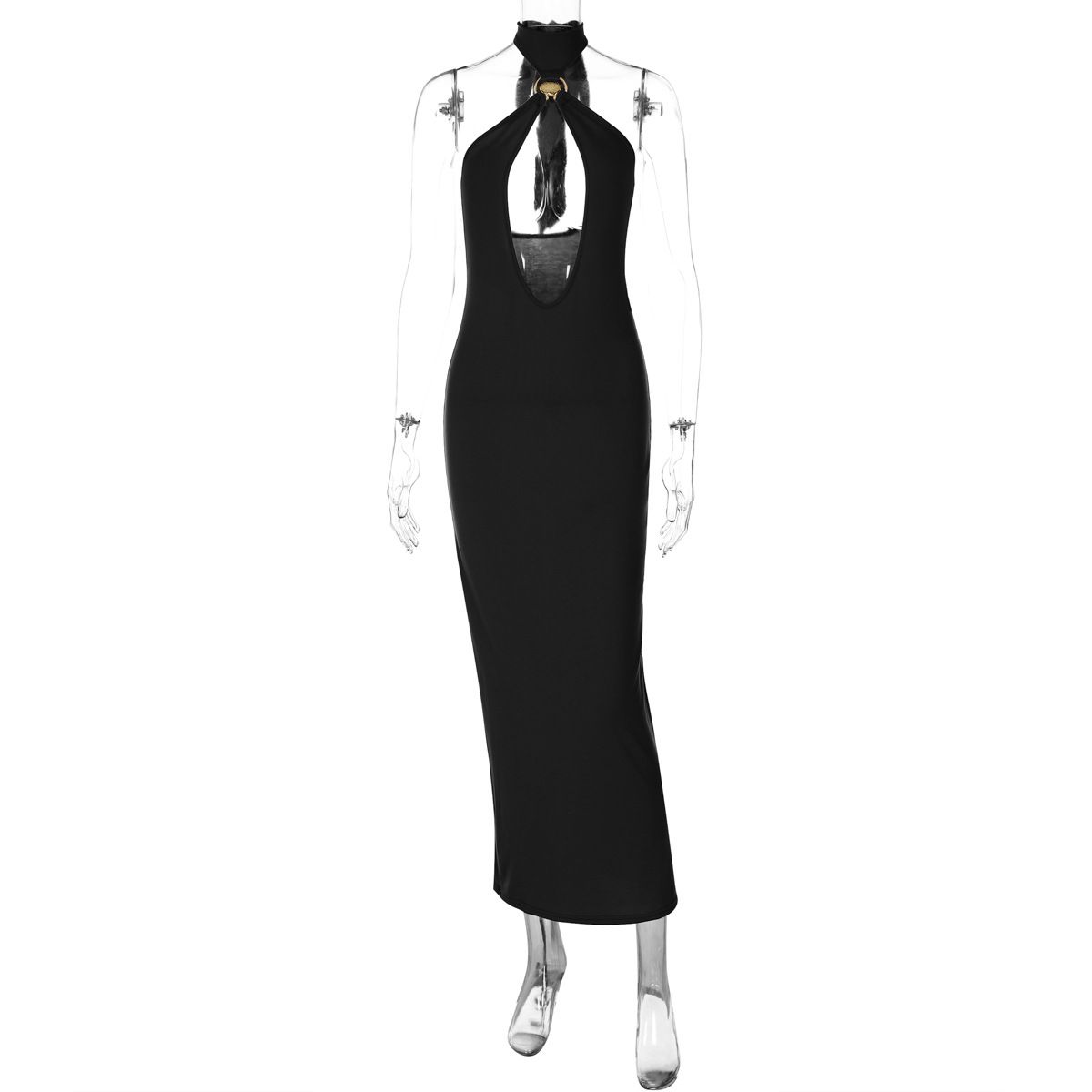 Halter Hollow Out Sexy Maxi Dress For Women Gown Fashion Off-shoulder Sleeveless Backless Bodycon Beach Club Dress