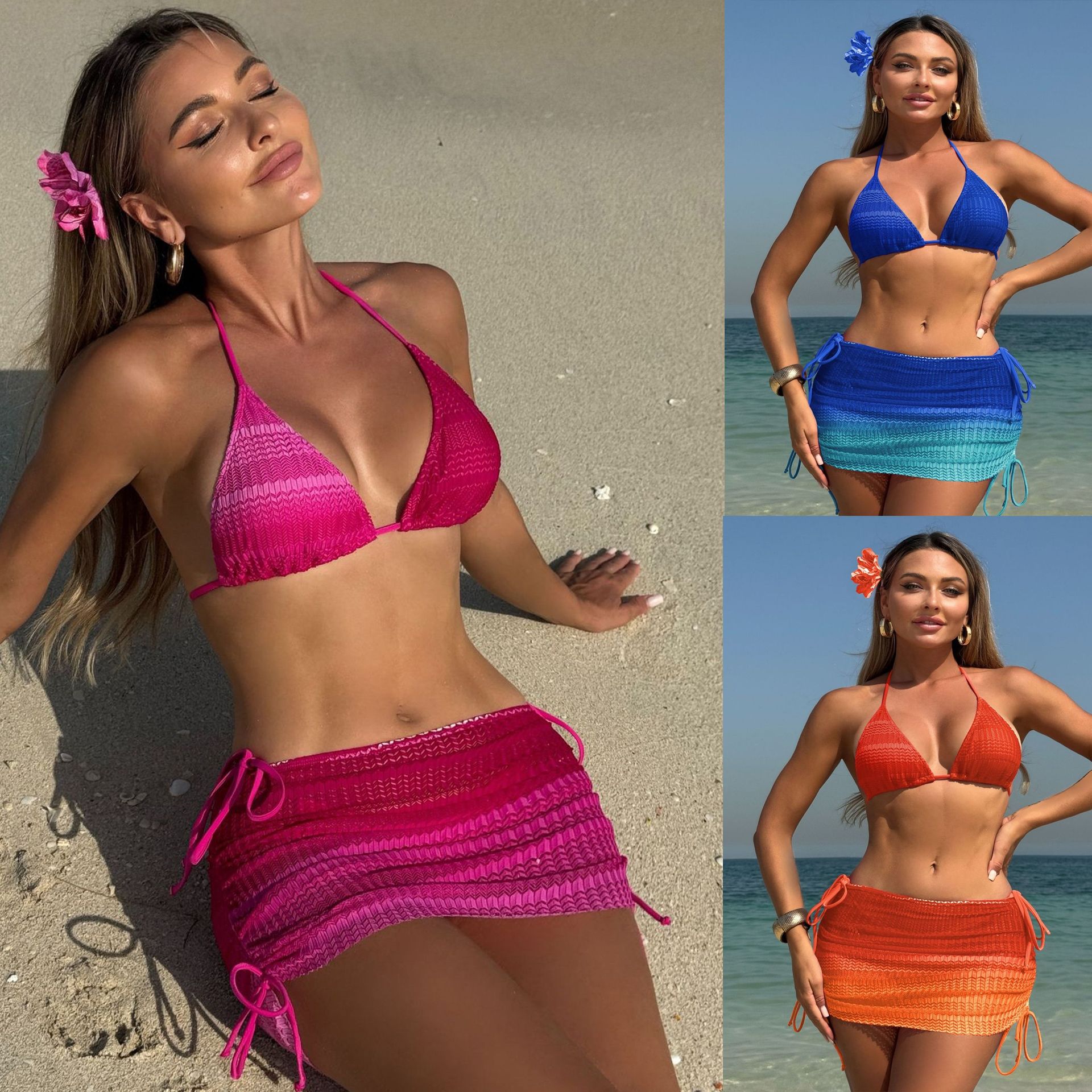 Bikini Swimsuit with Skirt Swimwear Halter Bathing Suit Women High Leg A Line Skirt Bathing Suits Summer Female